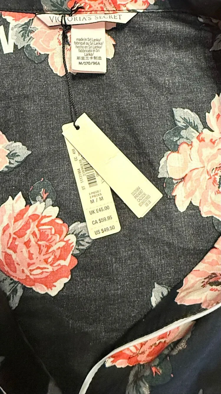 NWT Victoria’s Secret Pajama Shirt Black Flioral